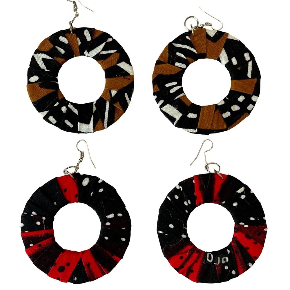 2 Pr. Hand Crafted African Fabric Print Ankara Kitangala 2.5’ Disc Hook Earrings